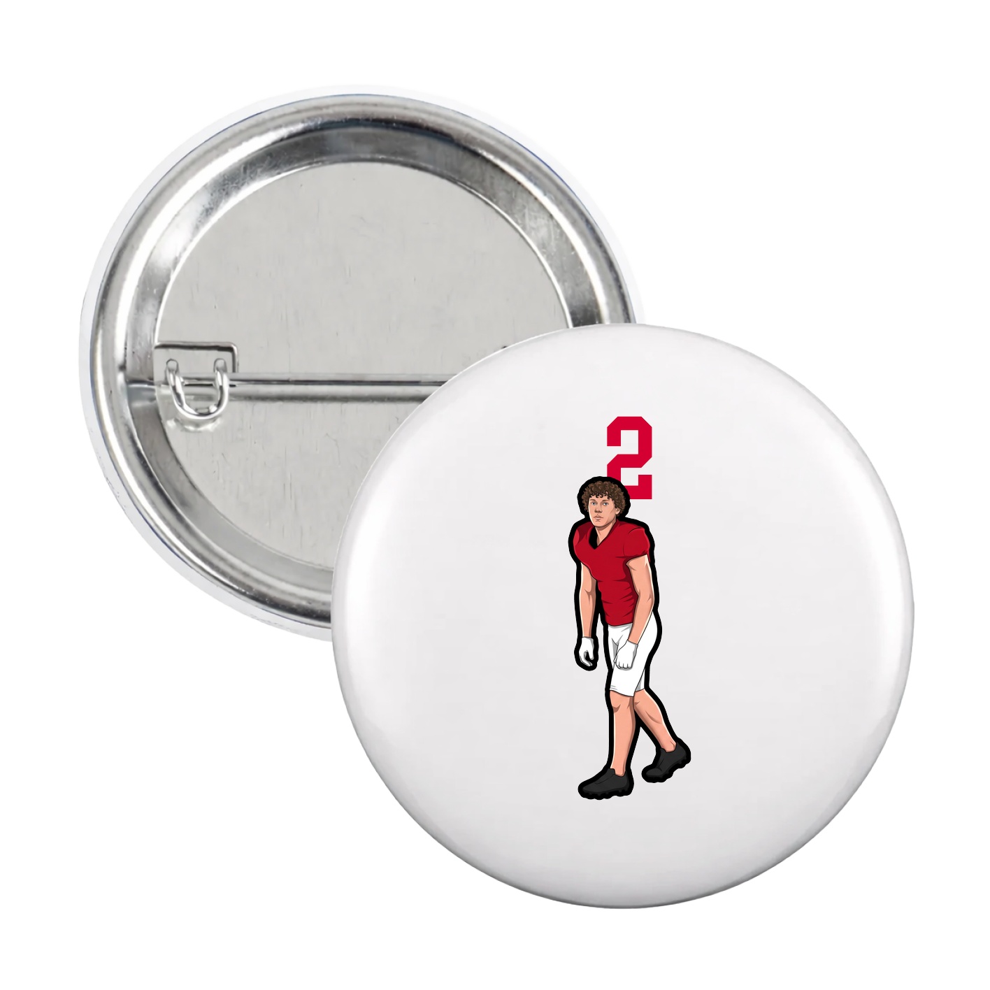 Game Day Button — Number Top in White
