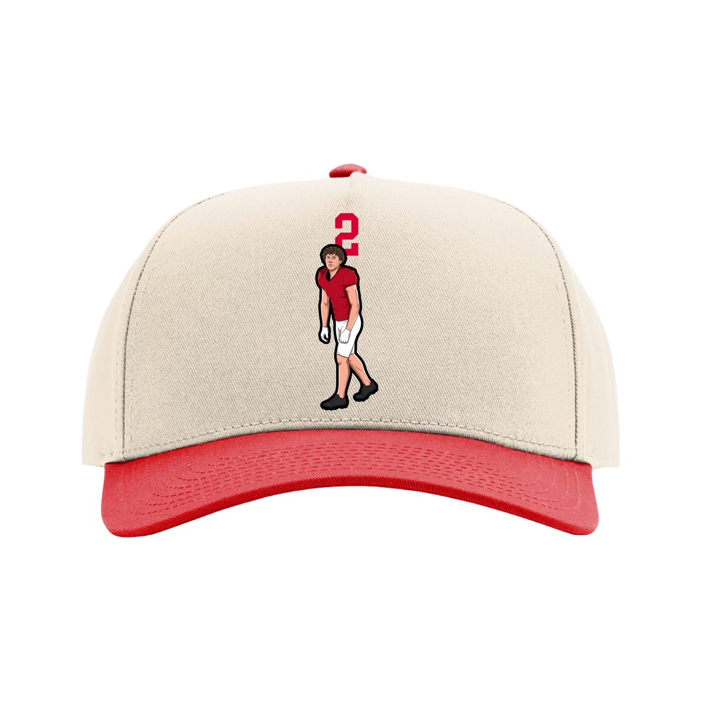 Full Fabric Five-Panel Champ Cap — Number Top in Cream/Red