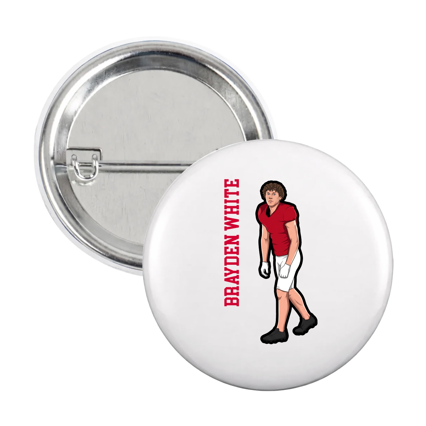 Game Day Button — Name Vertical in White