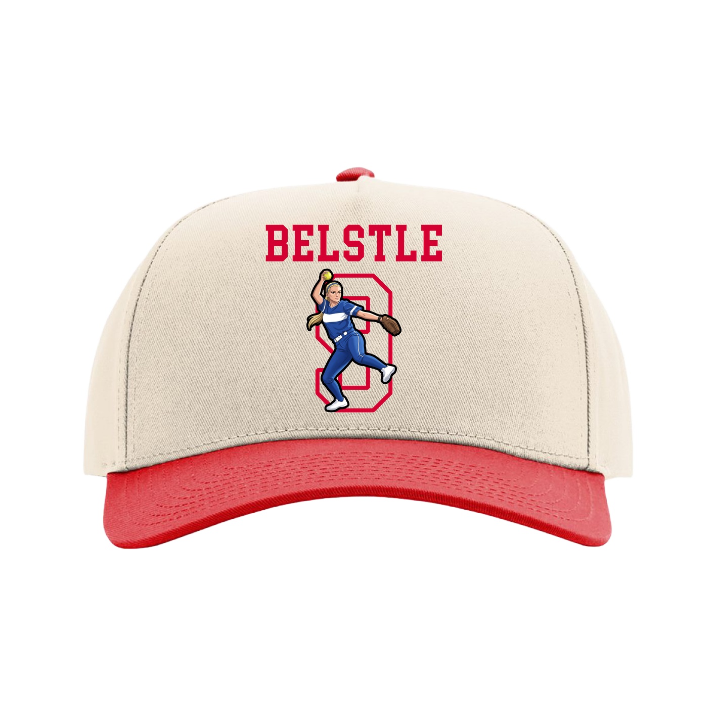 Full Fabric Five-Panel Champ Cap — Shirsey in Cream/Red