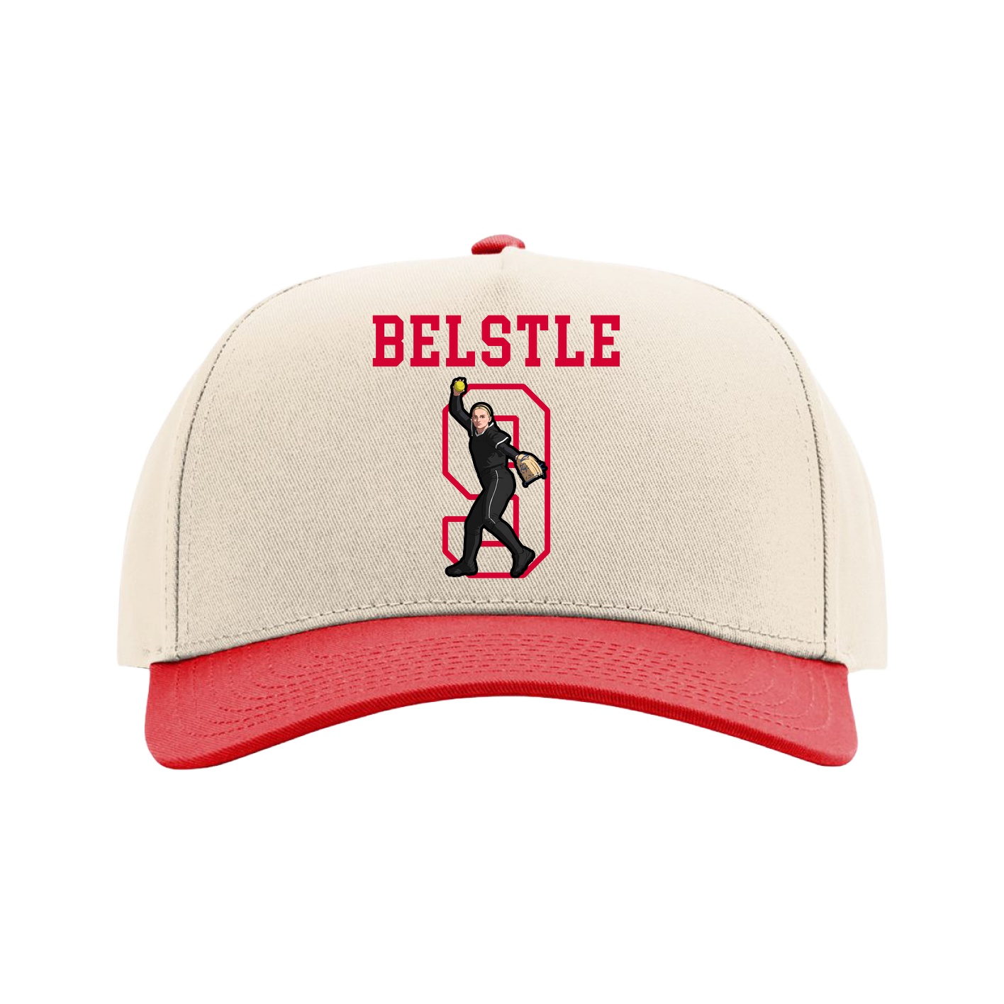 Full Fabric Five-Panel Champ Cap — Shirsey in Cream/Red