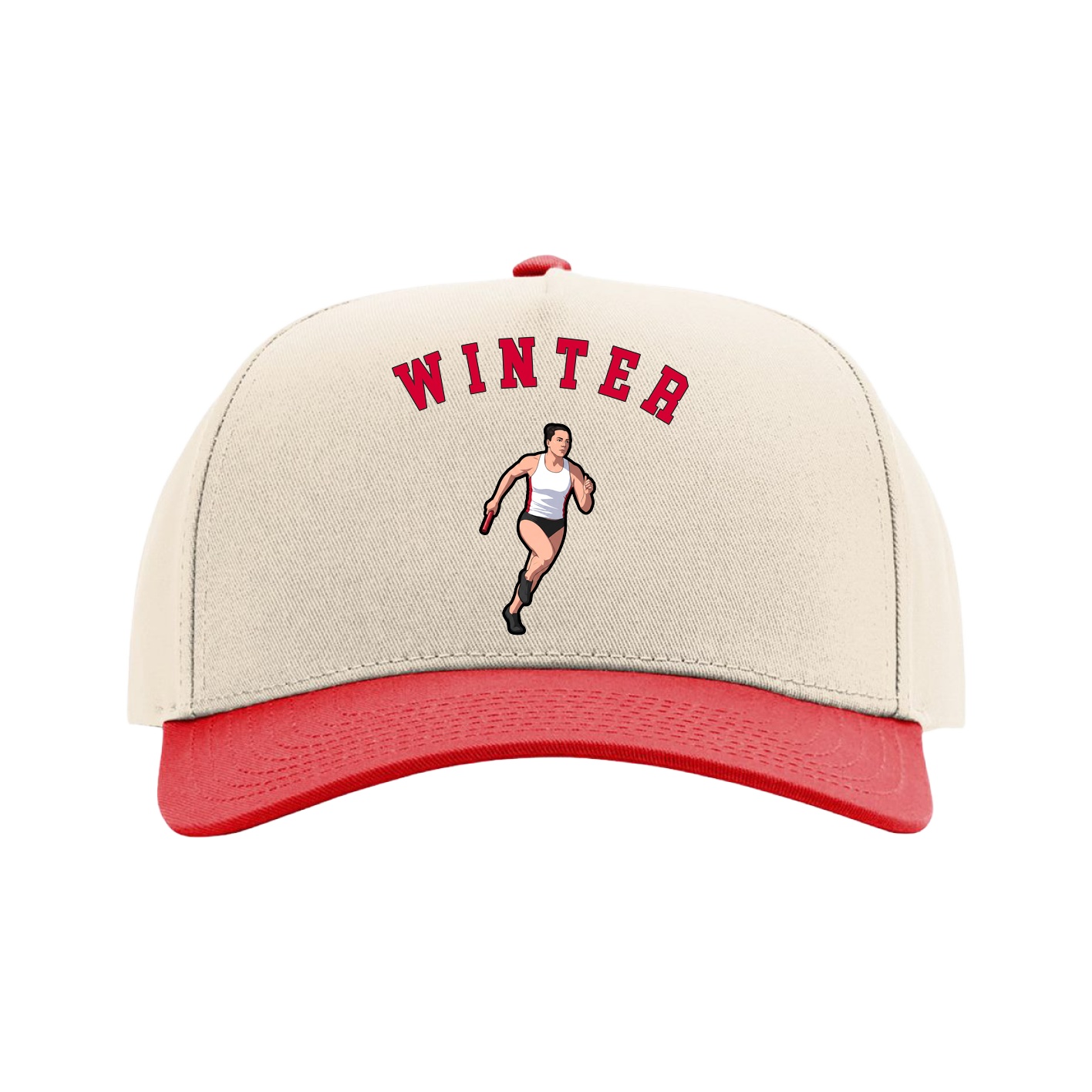 Full Fabric Five-Panel Champ Cap — Shirsey Arch in Cream/Red