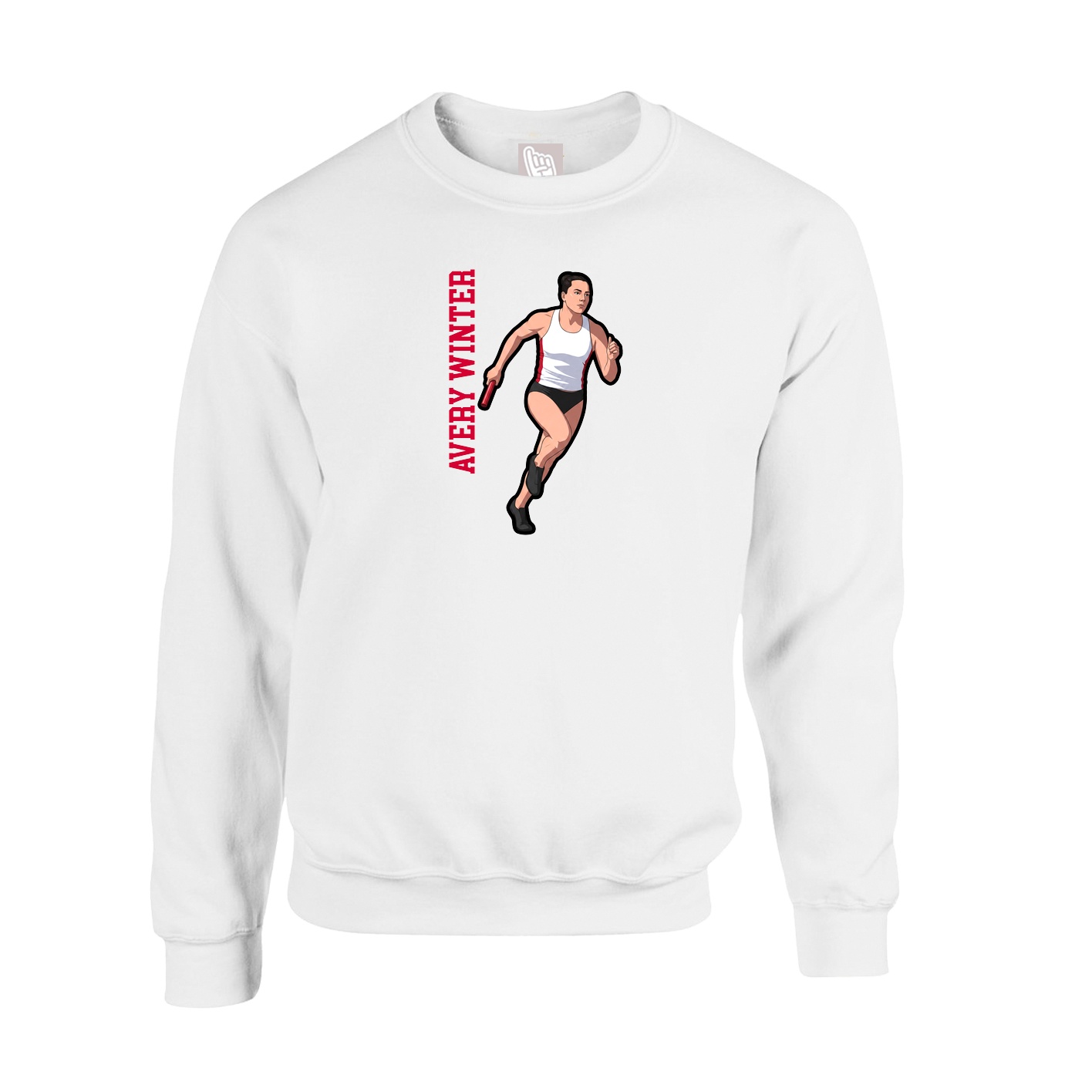 Fleece Crew — Name Vertical in White