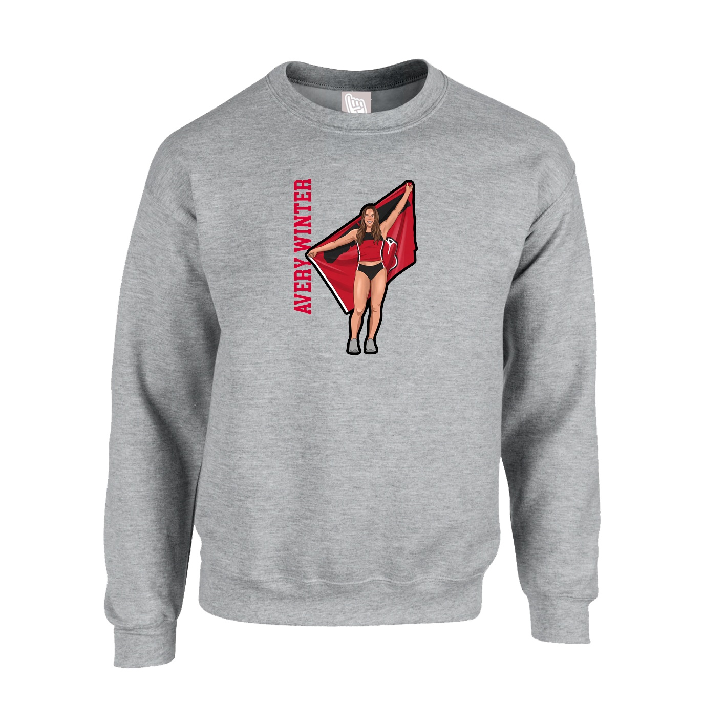 Fleece Crew — Name Vertical in Grey