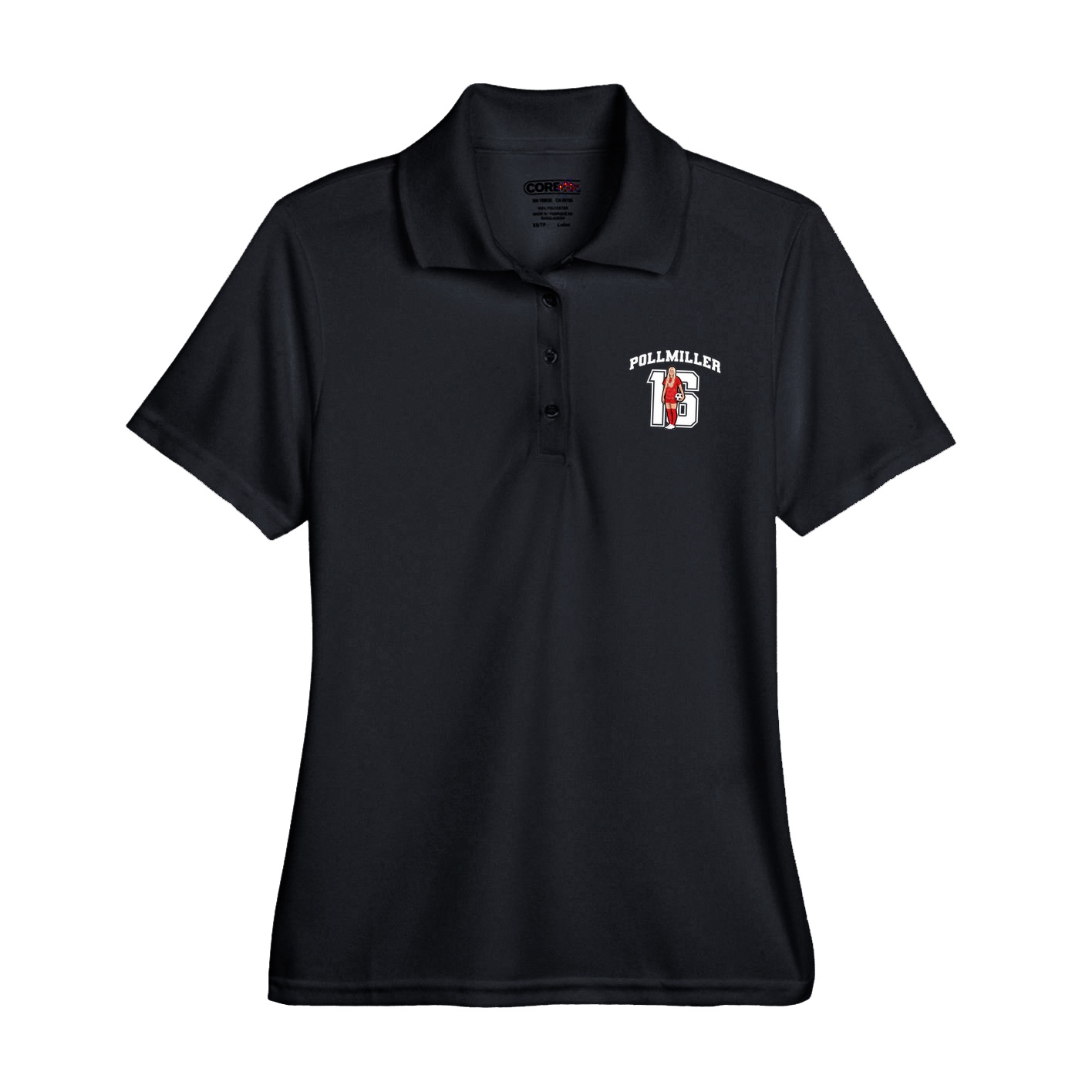 Womens Performance Polo — Number in Black
