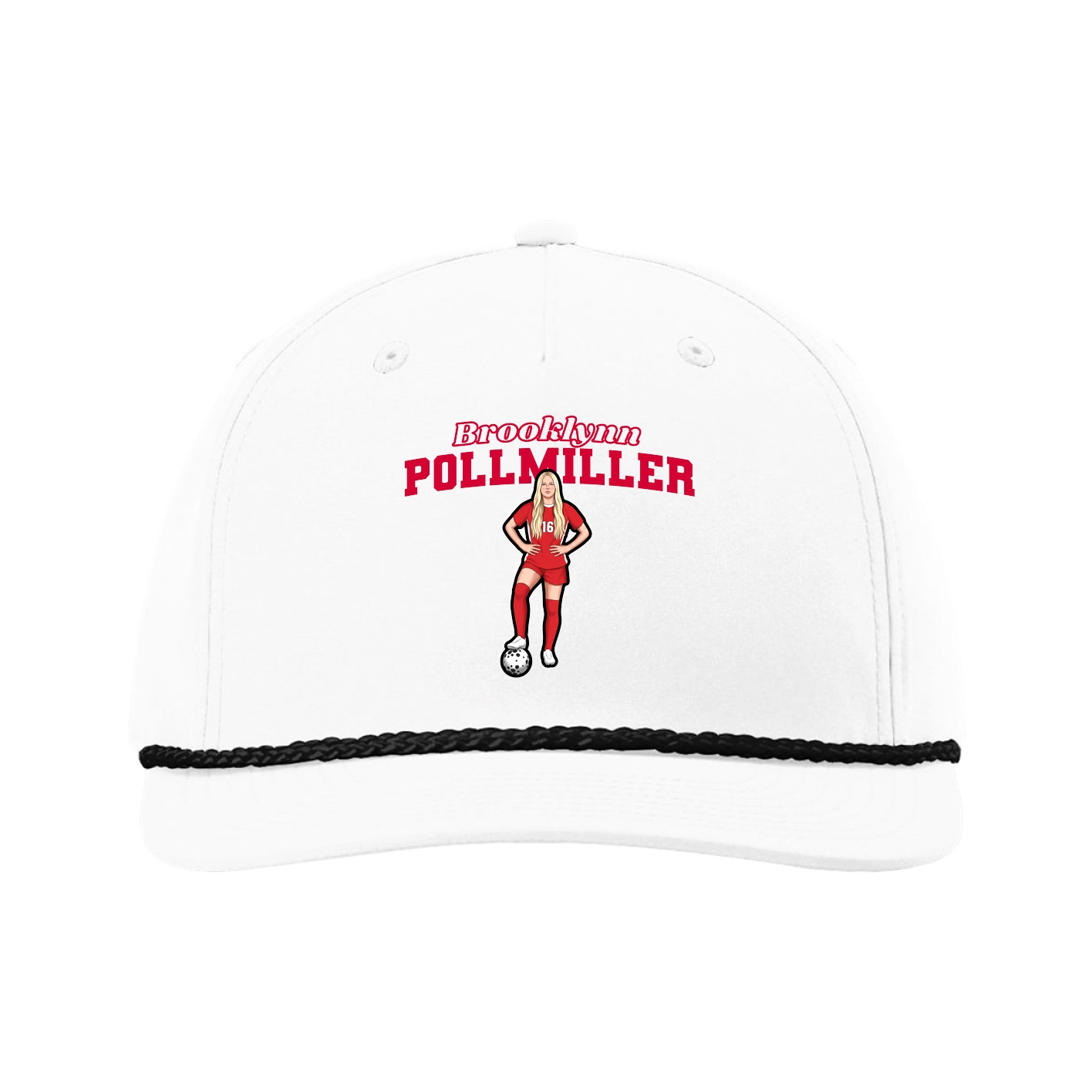 Five-Panel Classic Rope Cap — Name Arch in White