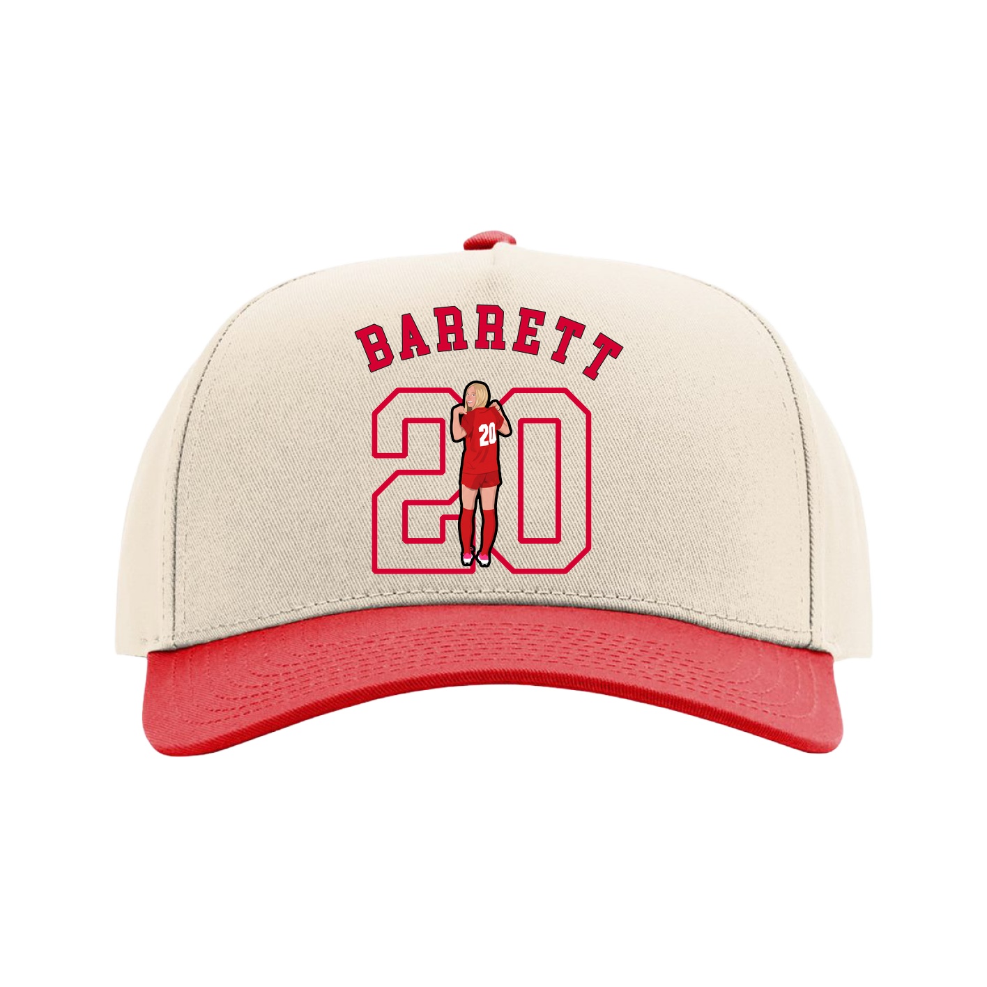 Full Fabric Five-Panel Champ Cap — Shirsey Arch in Cream/Red