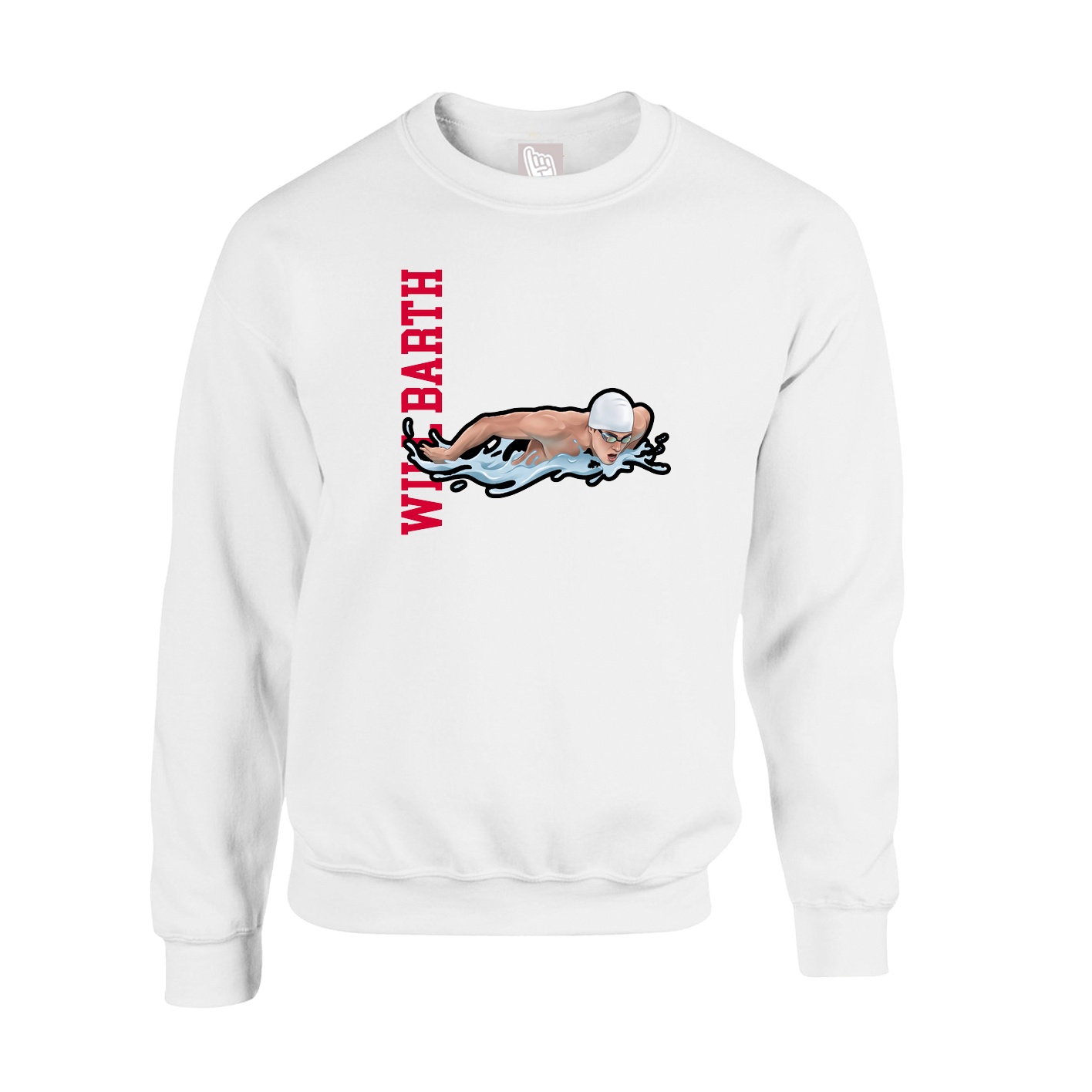 Fleece Crew — Name Vertical in White