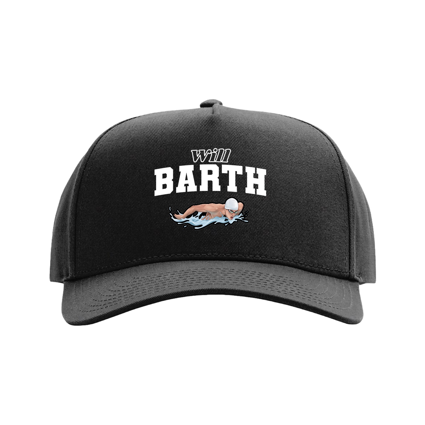 Full Fabric Five-Panel Champ Cap — Name Arch in Black
