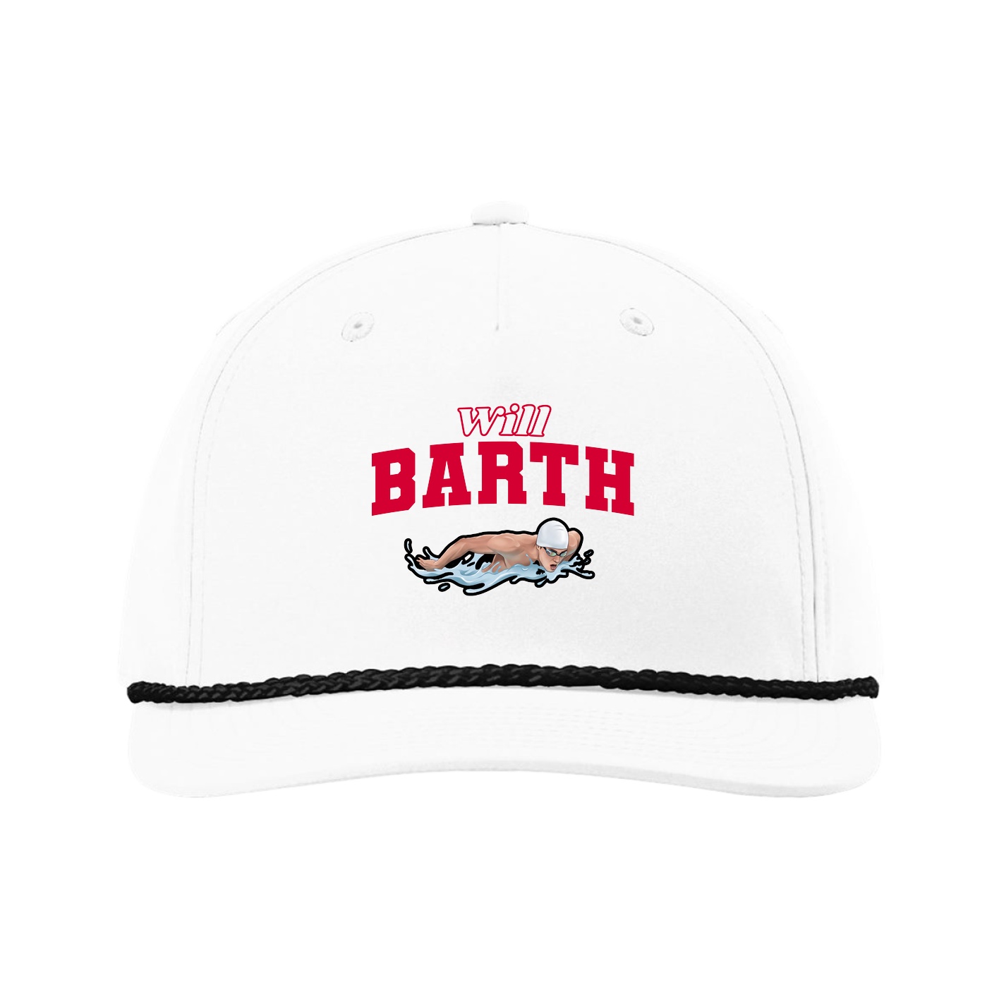 Five-Panel Classic Rope Cap — Name Arch in White