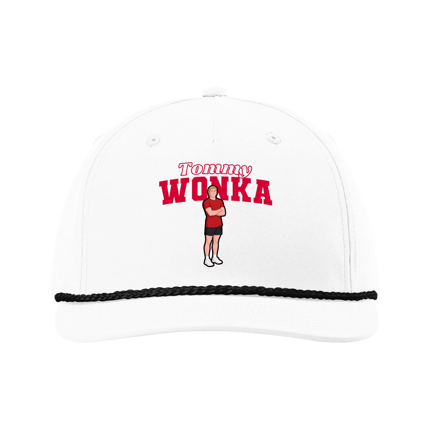 Five-Panel Classic Rope Cap — Name Arch in White