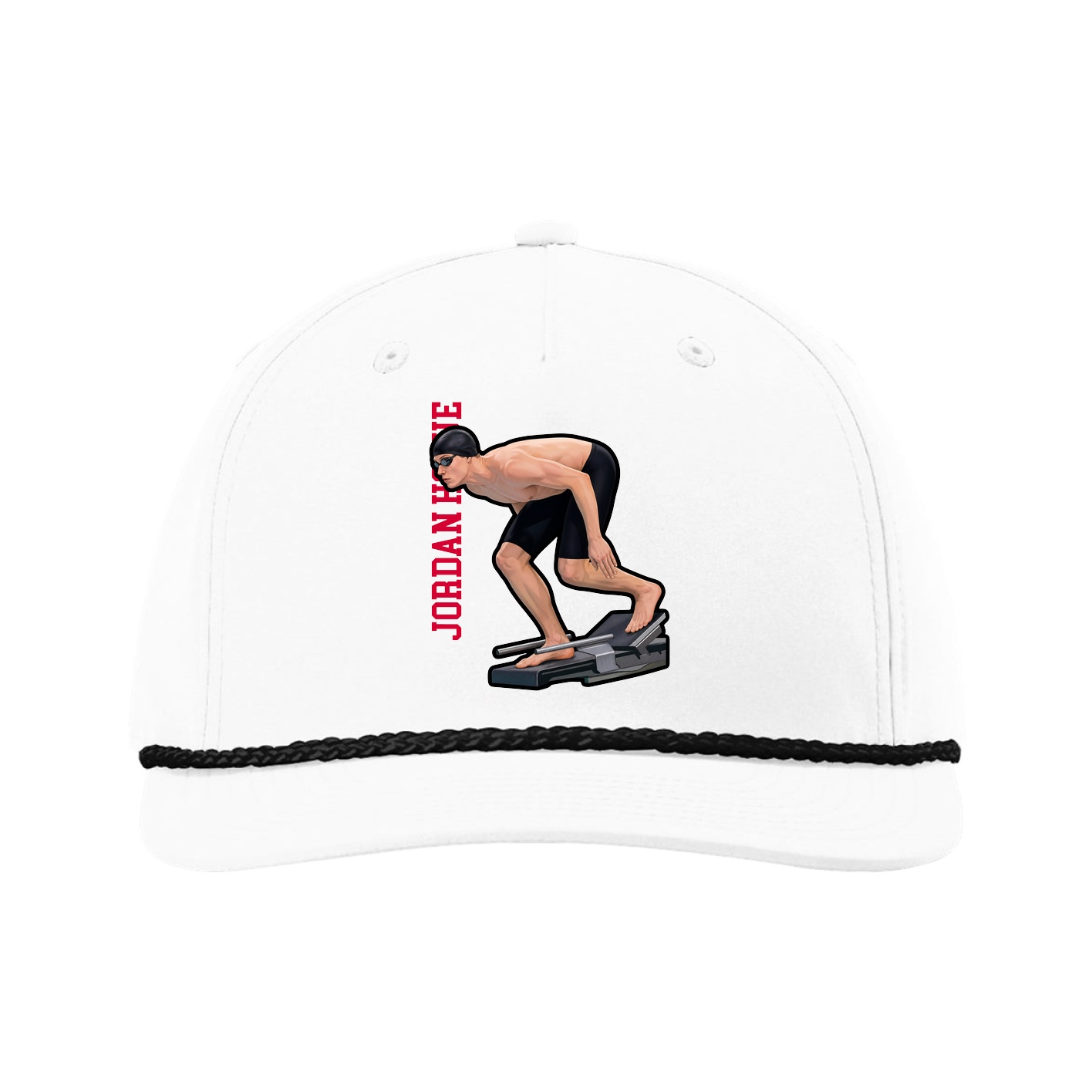 Five-Panel Classic Rope Cap — Name Vertical in White