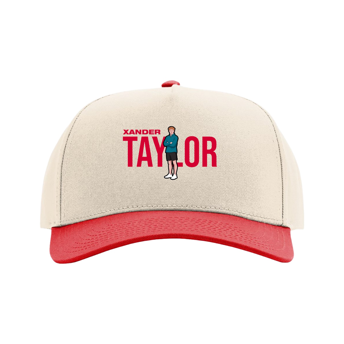 Full Fabric Five-Panel Champ Cap — Player Name in Cream/Red