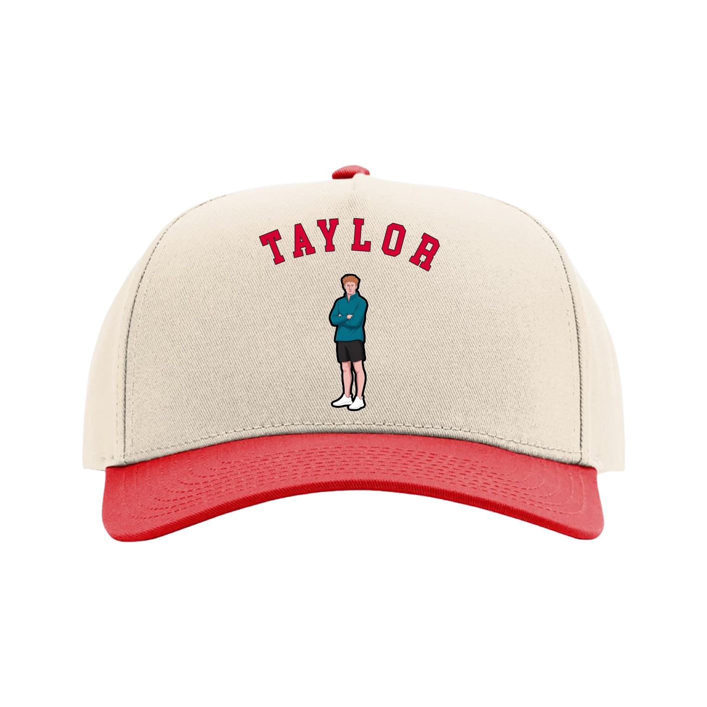 Full Fabric Five-Panel Champ Cap — Shirsey Arch in Cream/Red