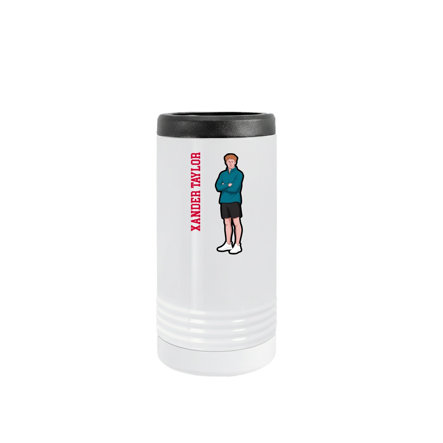 Slim Beverage Holder — Name Vertical in White