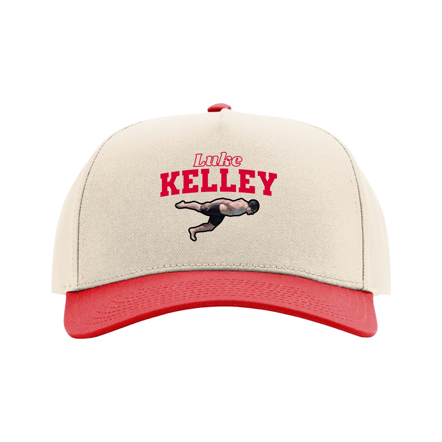 Full Fabric Five-Panel Champ Cap — Name Arch in Cream/Red