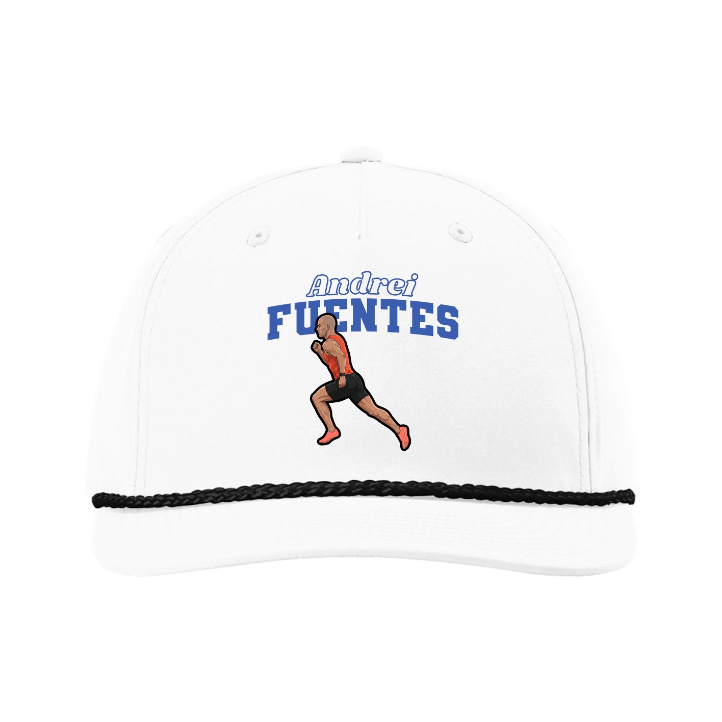 Five-Panel Classic Rope Cap — Name Arch in White