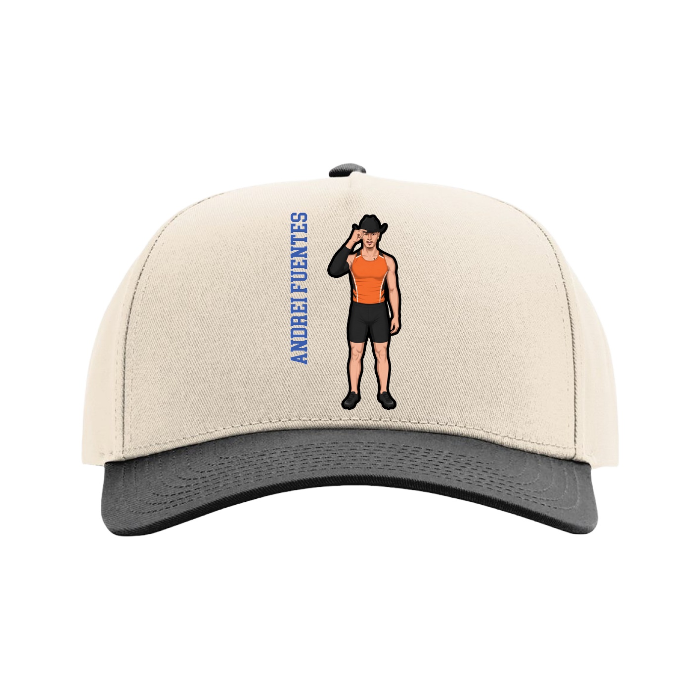 Full Fabric Five-Panel Champ Cap — Name Vertical in Cream/Black