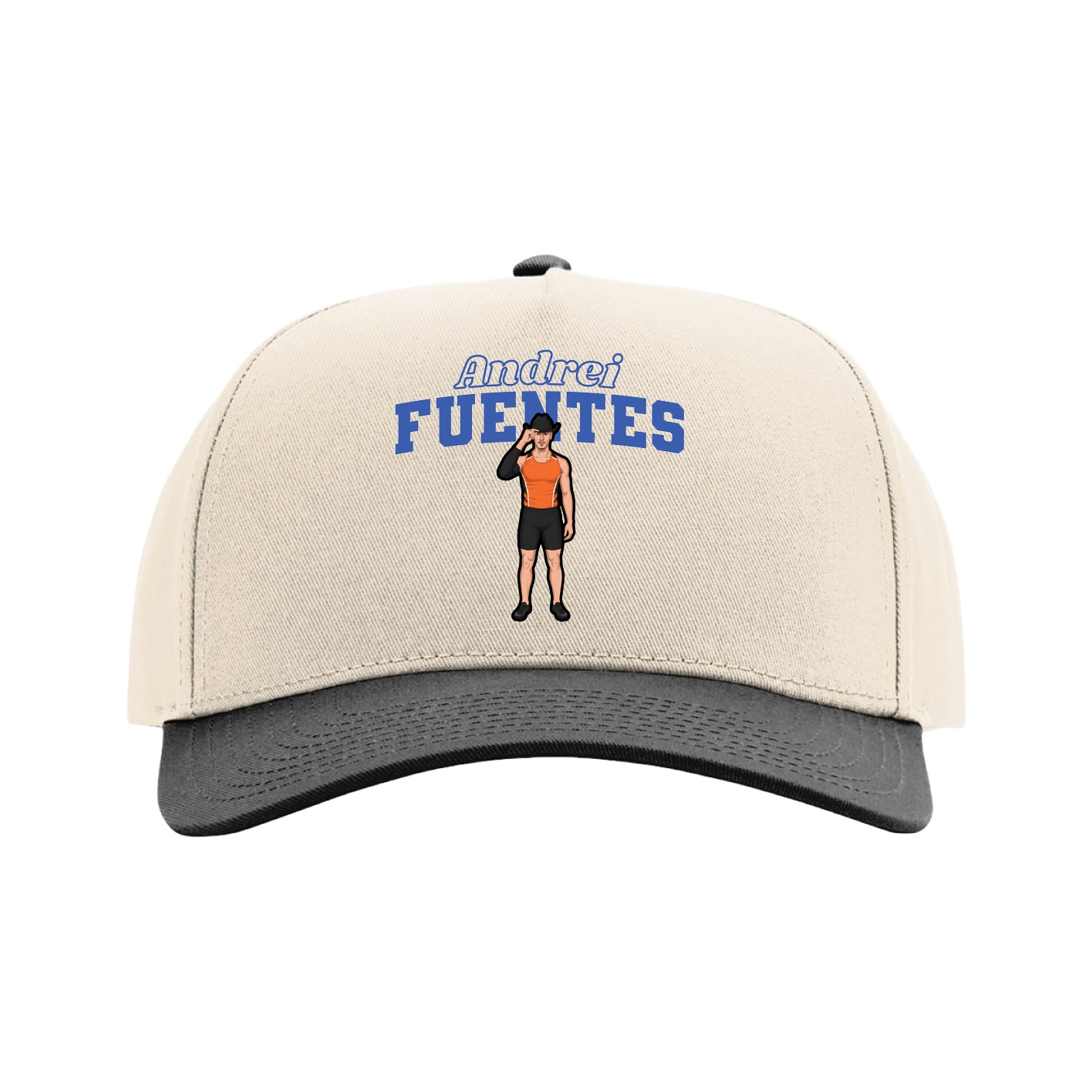 Full Fabric Five-Panel Champ Cap — Name Arch in Cream/Black
