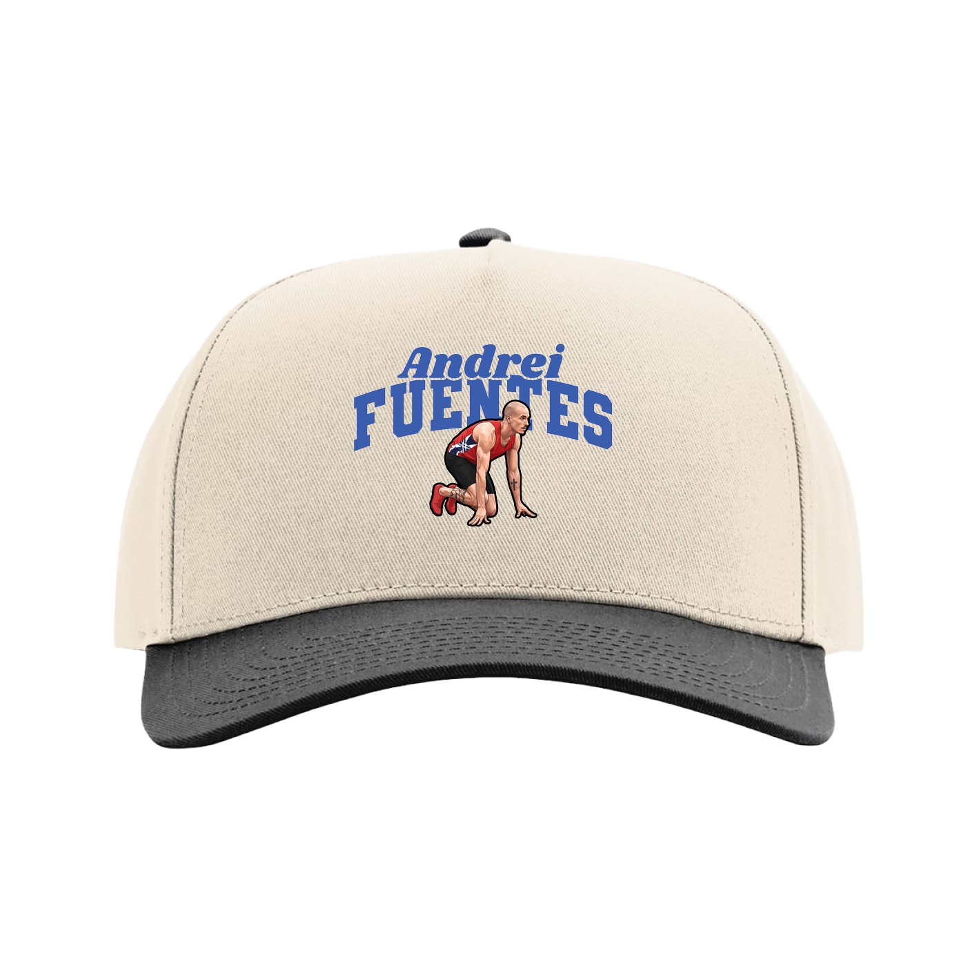 Full Fabric Five-Panel Champ Cap — Signature Arch in Cream/Black