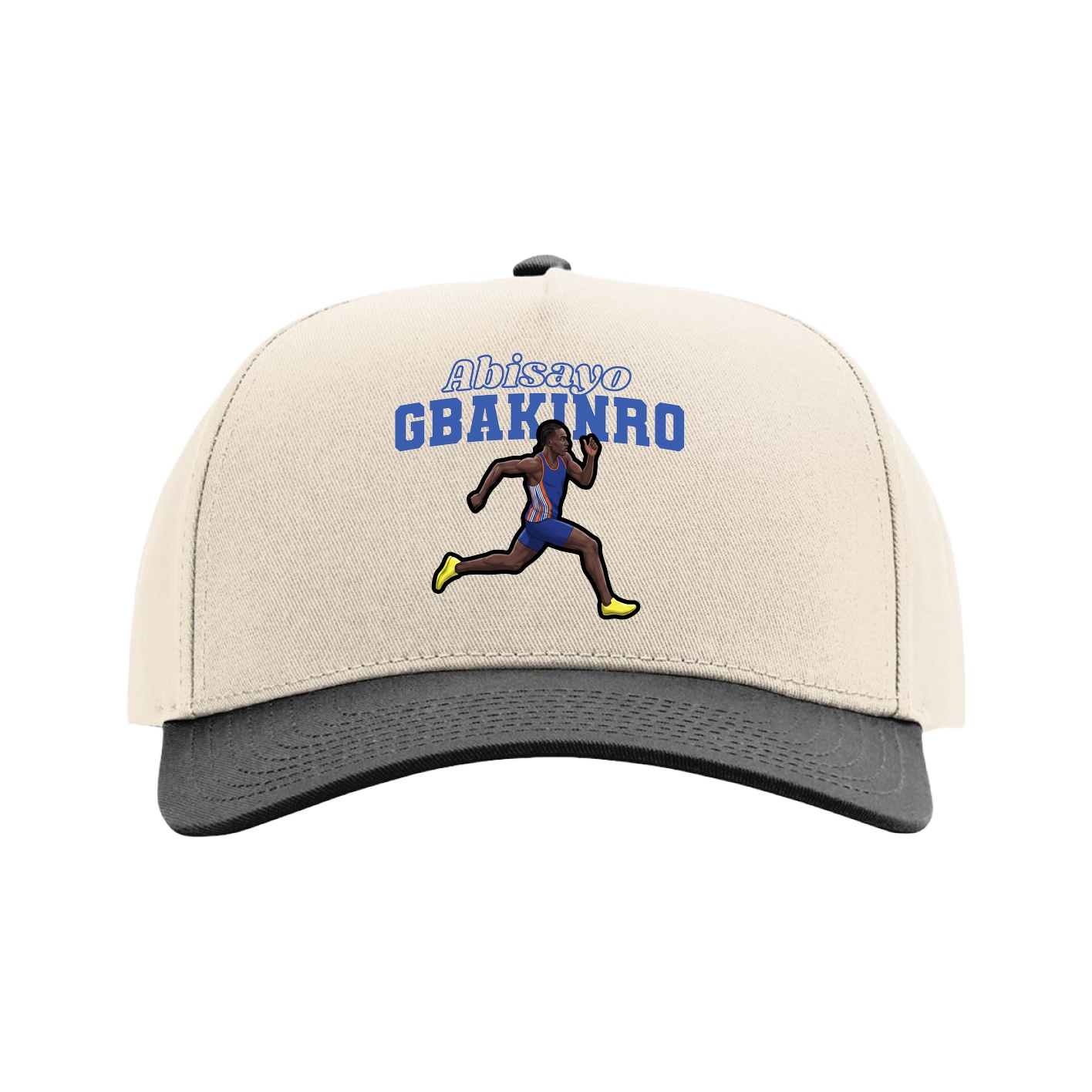 Full Fabric Five-Panel Champ Cap — Name Arch in Cream/Black