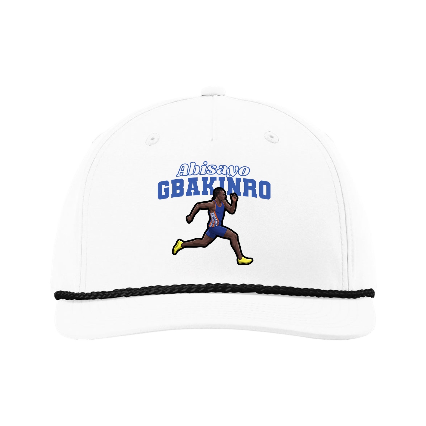 Five-Panel Classic Rope Cap — Name Arch in White