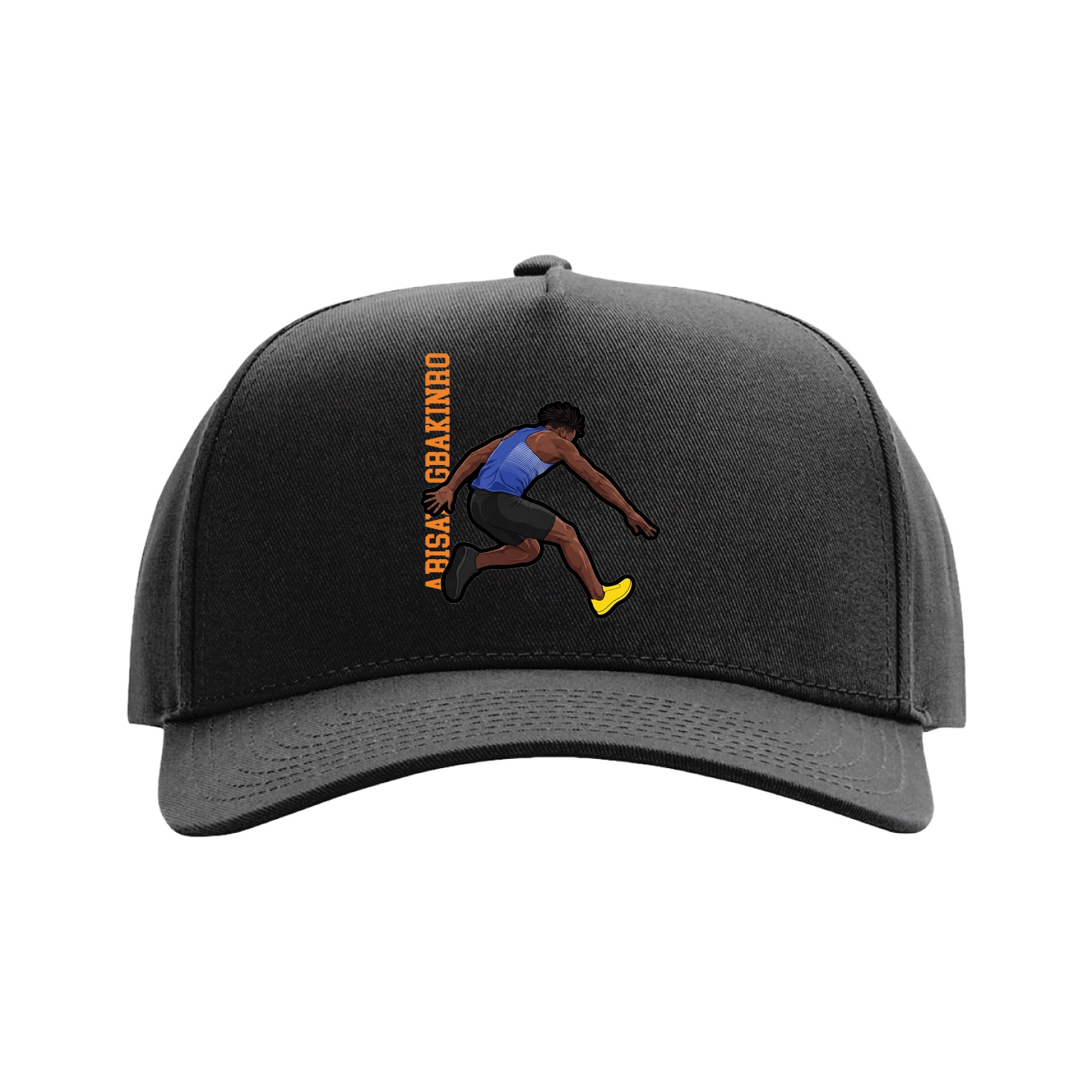 Full Fabric Five-Panel Champ Cap — Name Vertical in Black