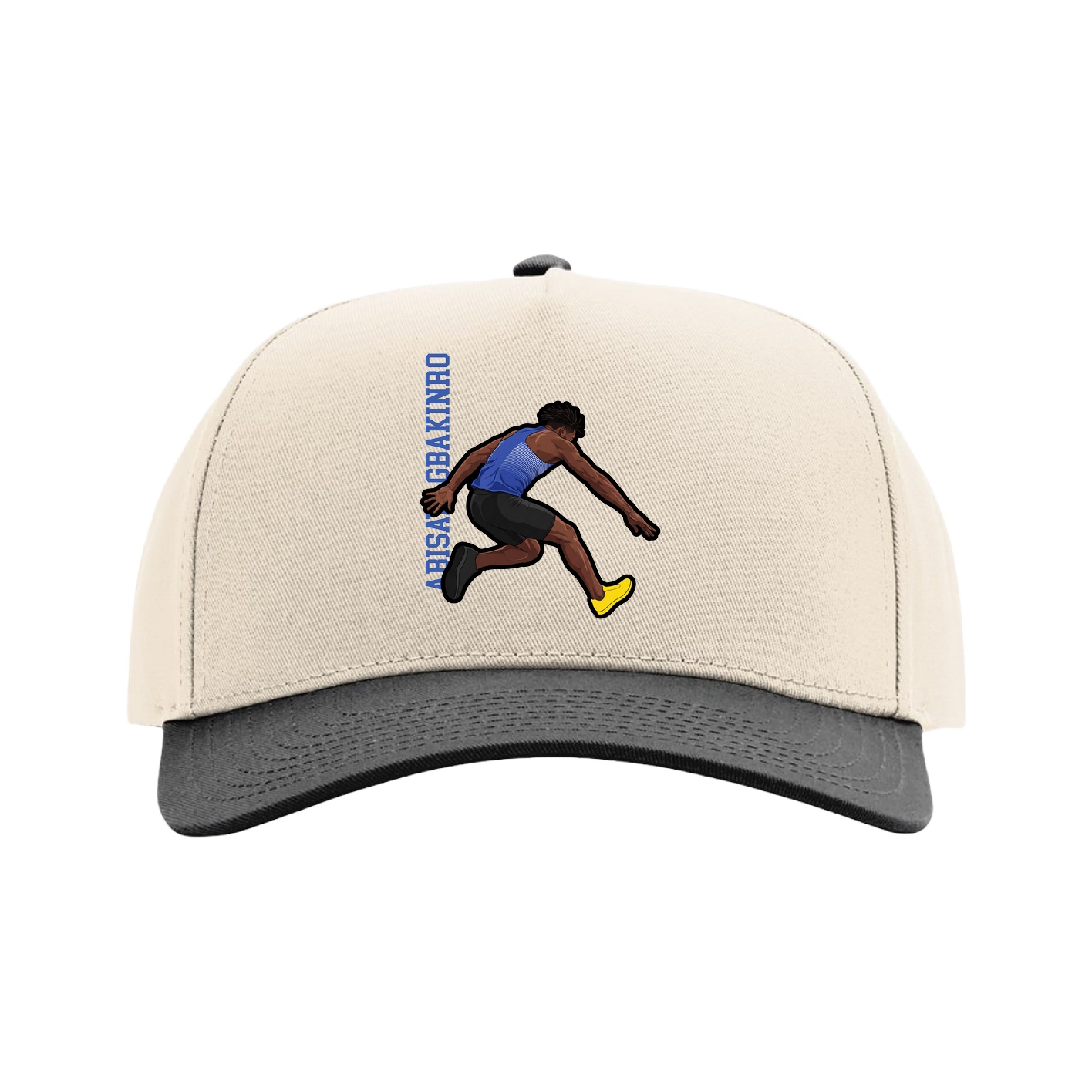 Full Fabric Five-Panel Champ Cap — Name Vertical in Cream/Black