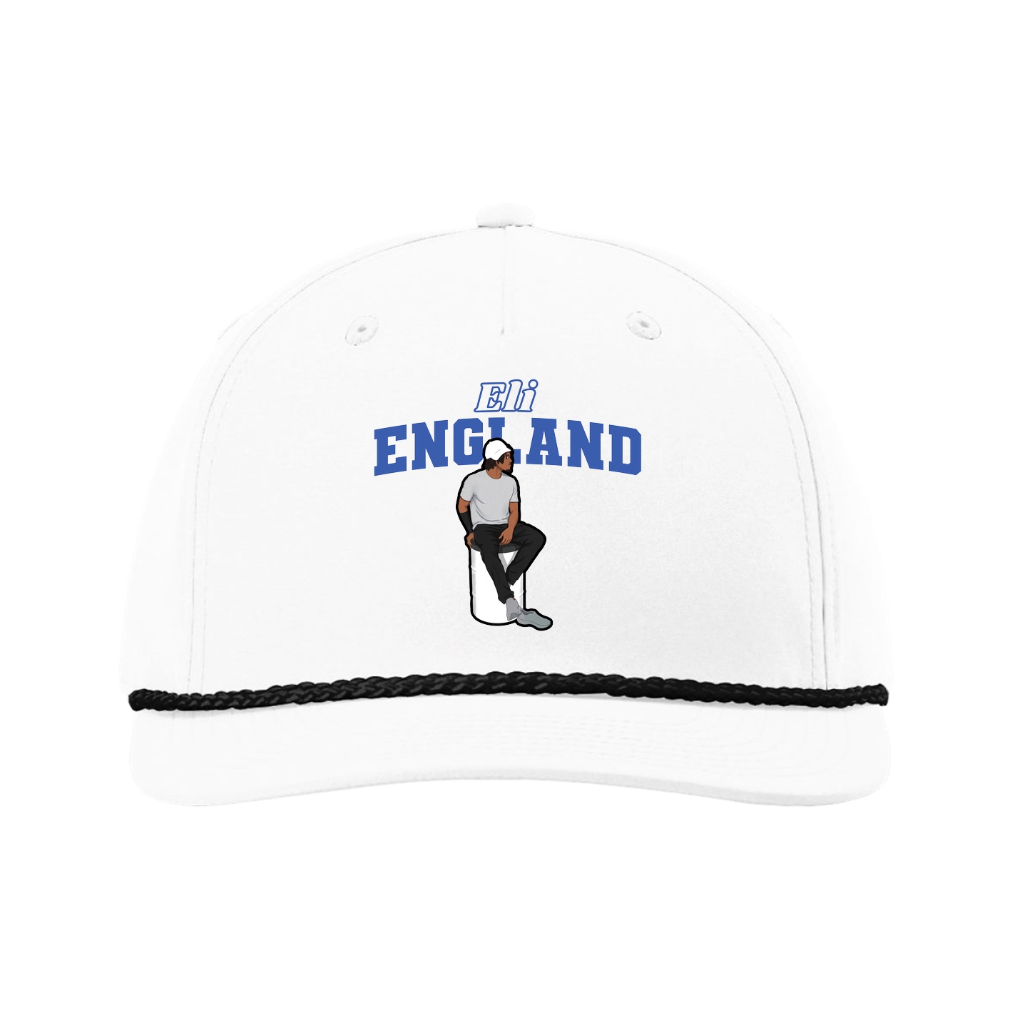 Five-Panel Classic Rope Cap — Name Arch in White