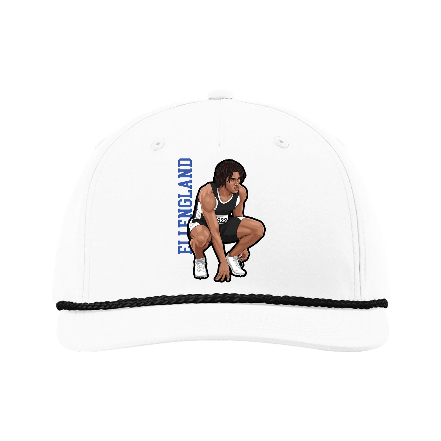 Five-Panel Classic Rope Cap — Name Vertical in White