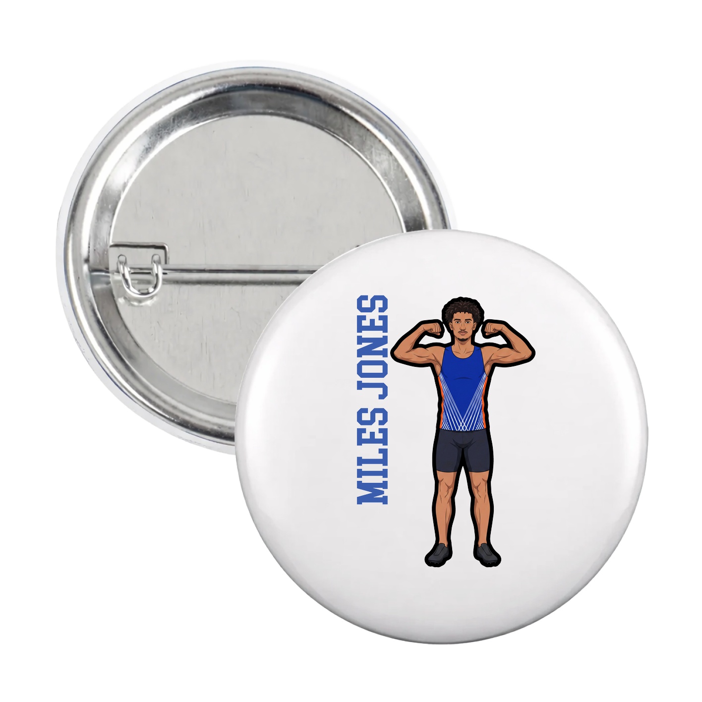 Game Day Button — Name Vertical in White