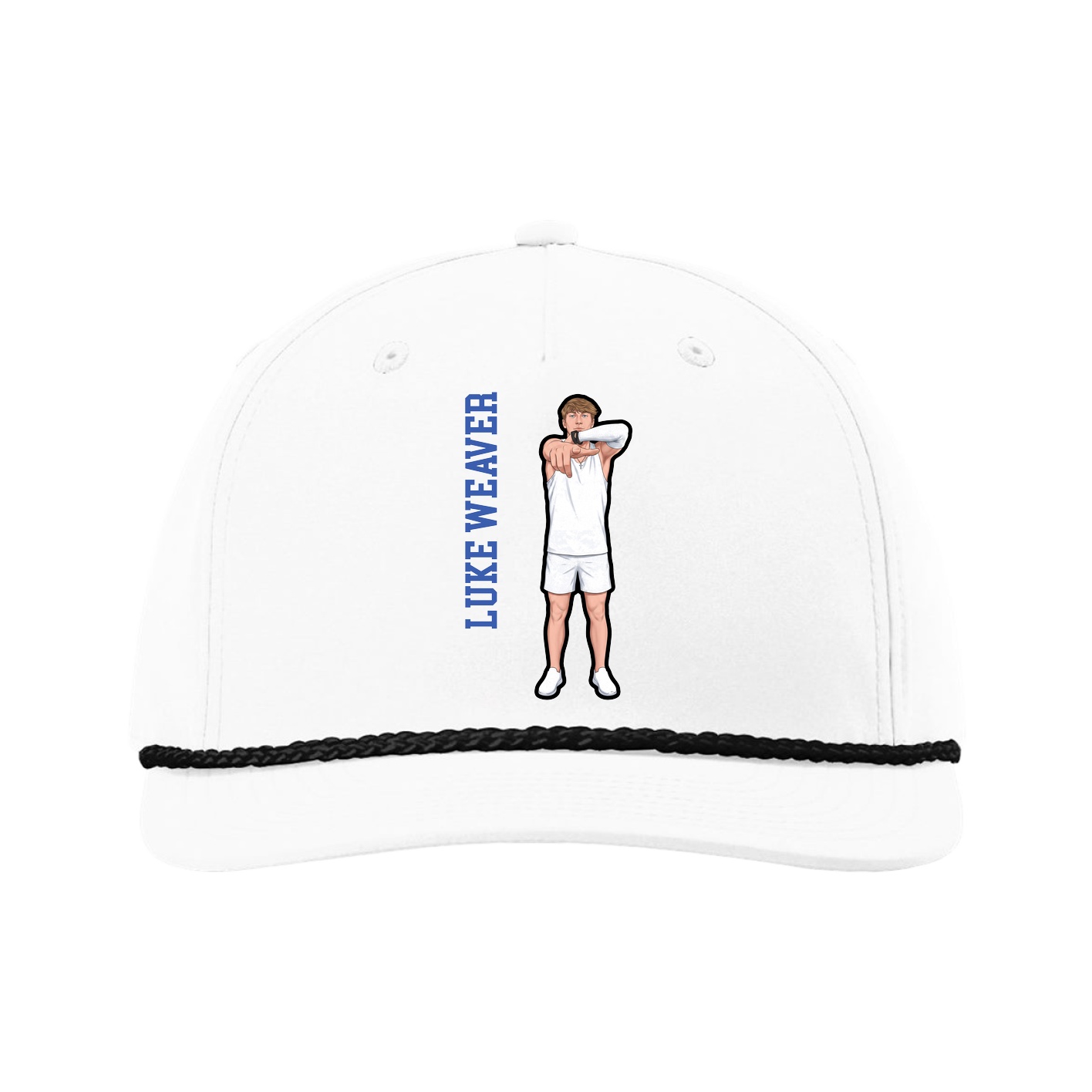 Five-Panel Classic Rope Cap — Name Vertical in White