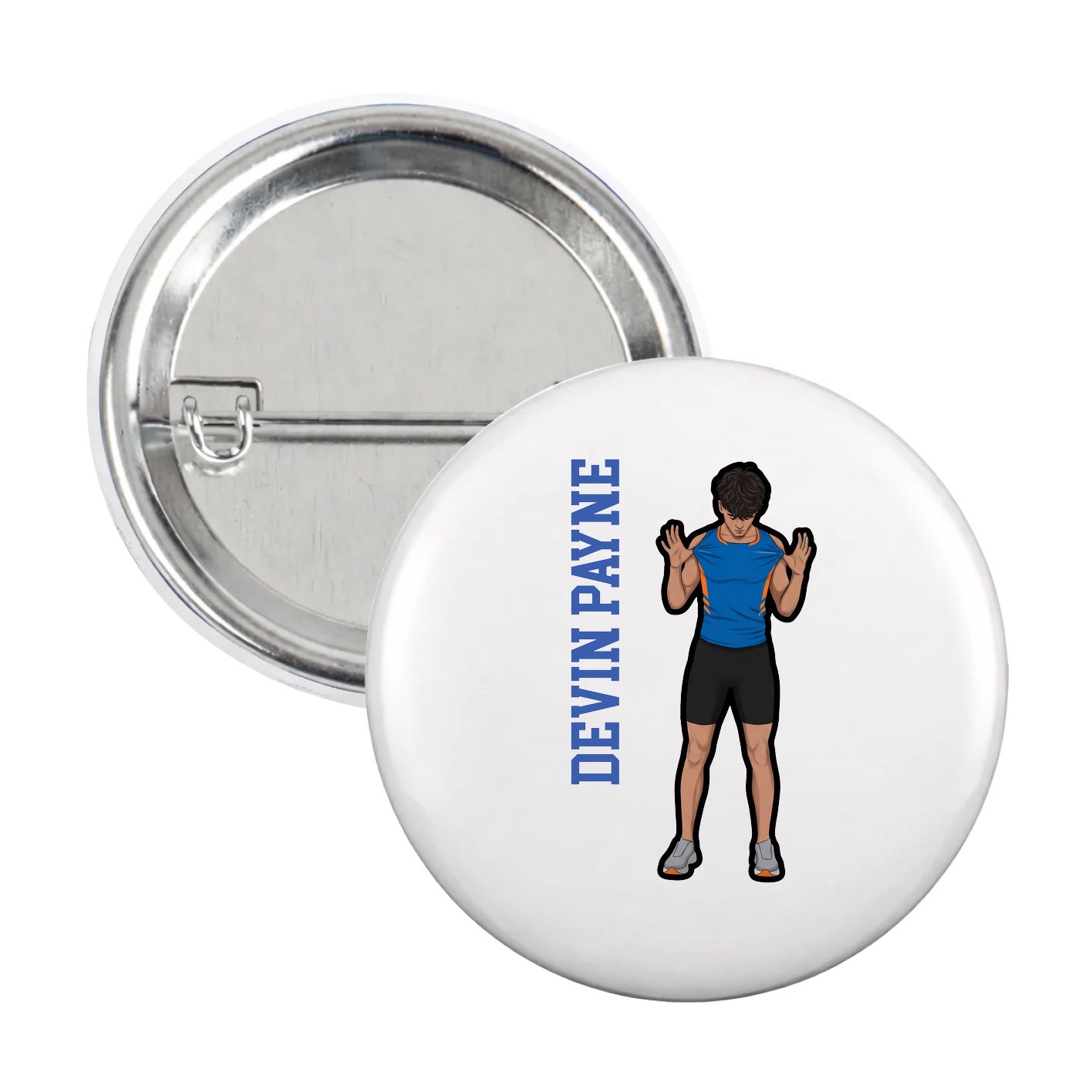Game Day Button — Name Vertical in White