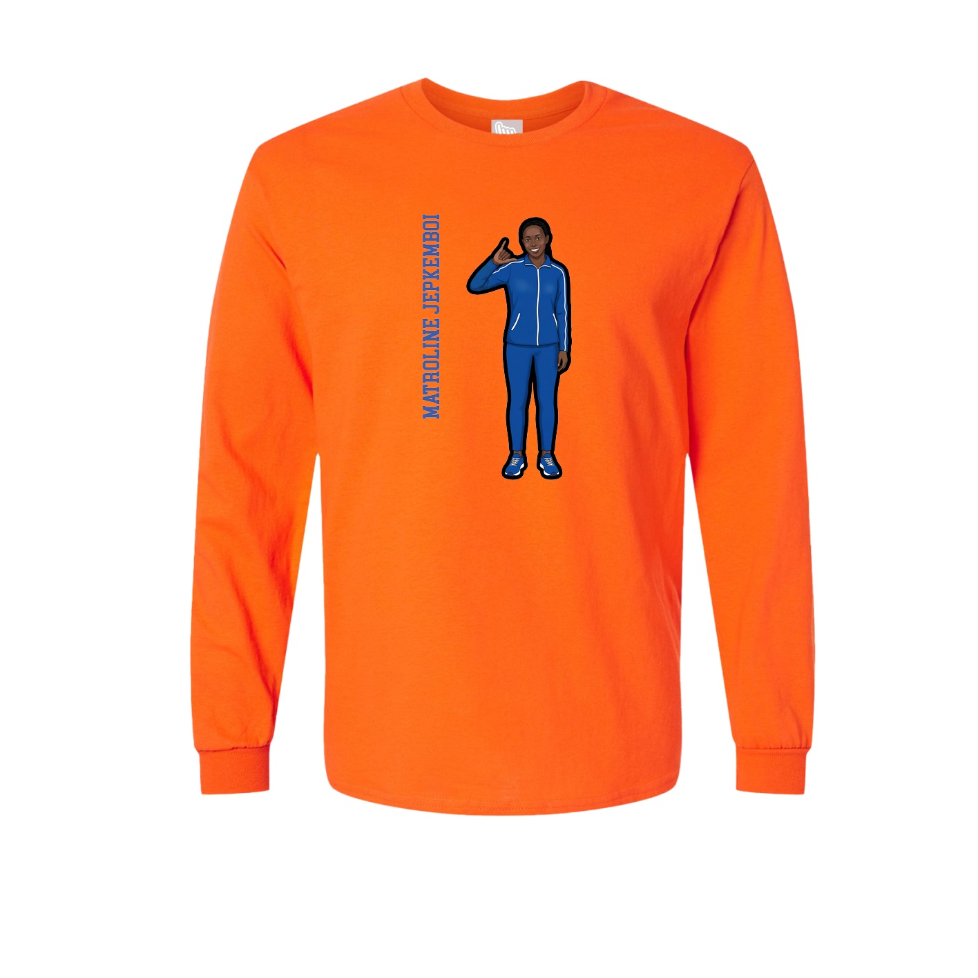 Long Sleeve Tee — Name Vertical in Orange