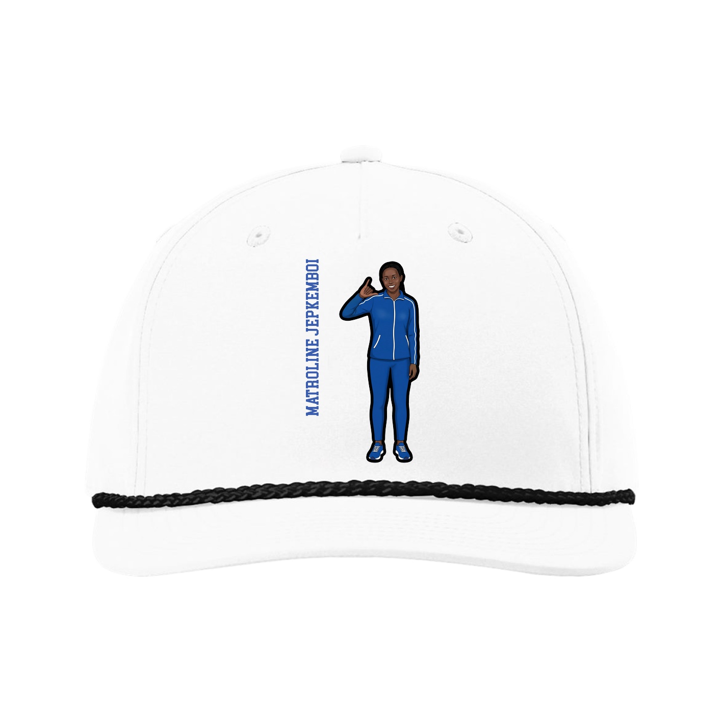 Five-Panel Classic Rope Cap — Name Vertical in White