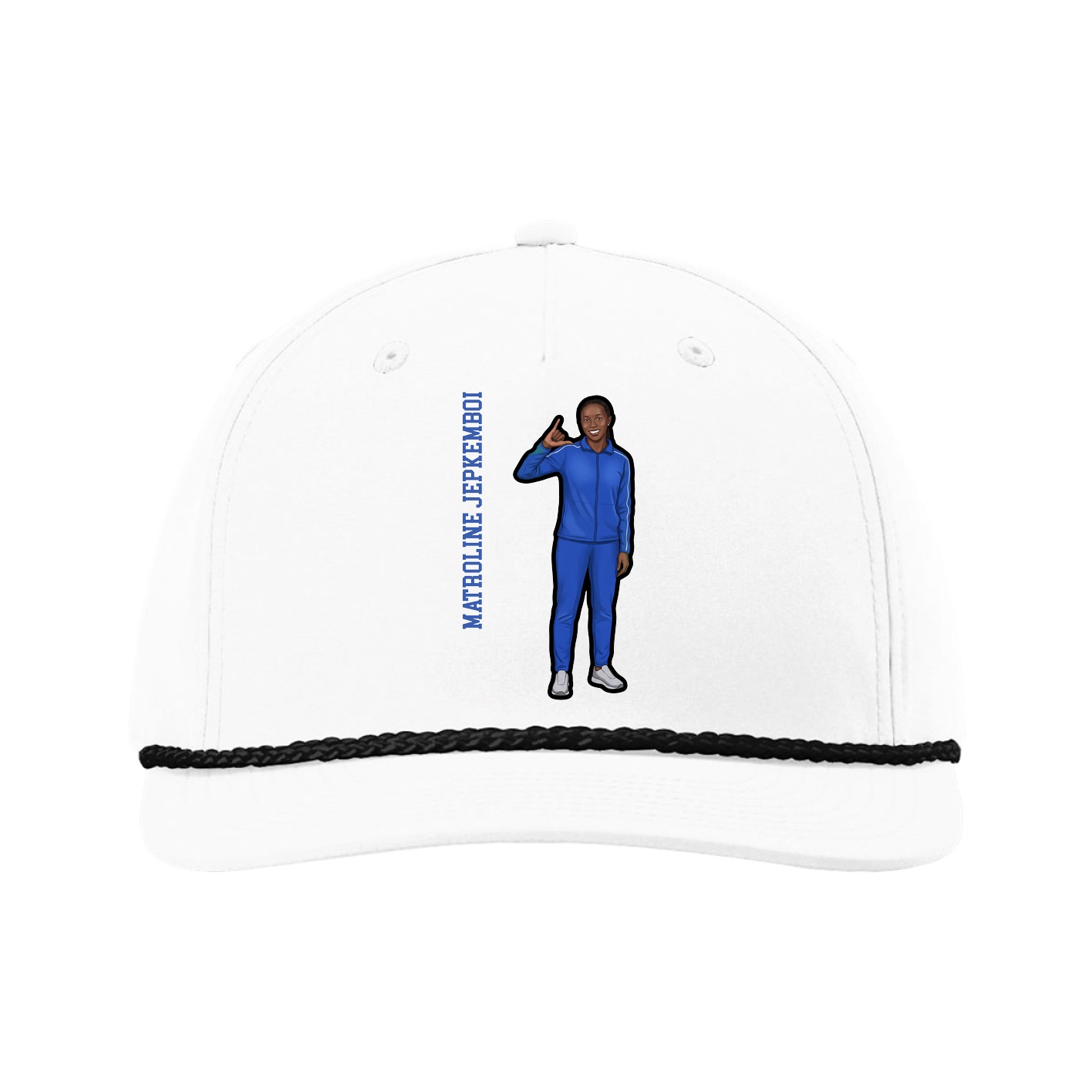 Five-Panel Classic Rope Cap — Name Vertical in White