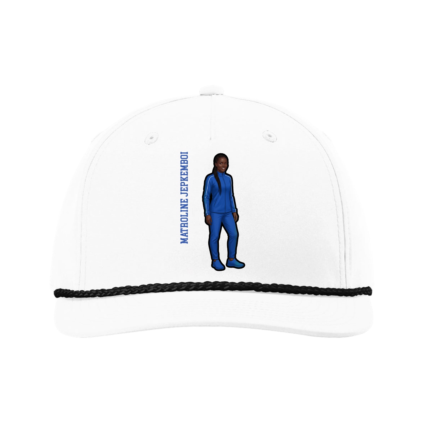 Five-Panel Classic Rope Cap — Name Vertical in White