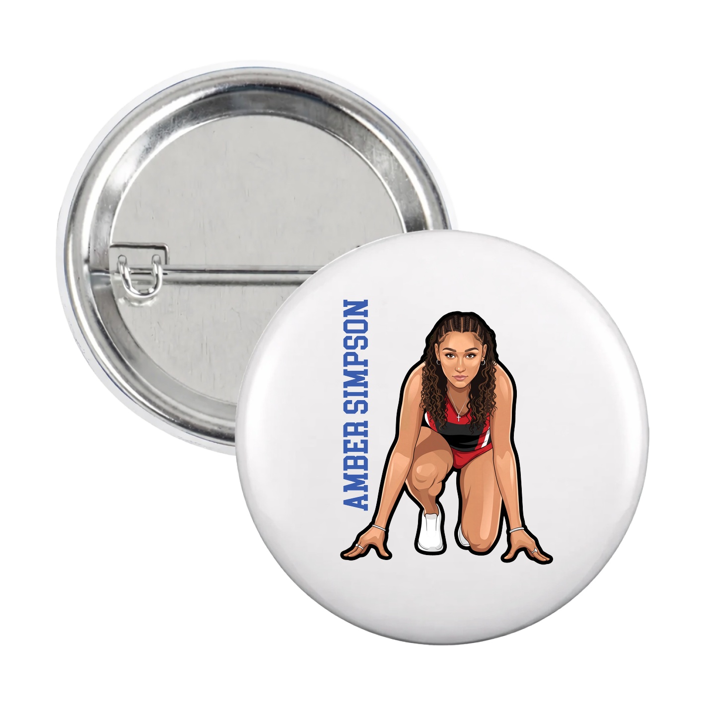 Game Day Button — Name Vertical in White