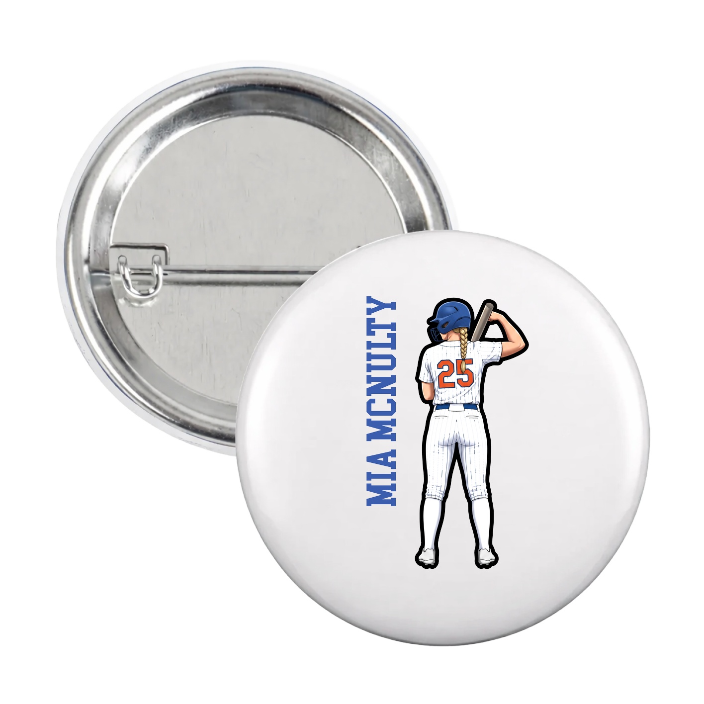 Game Day Button — Name Vertical in White