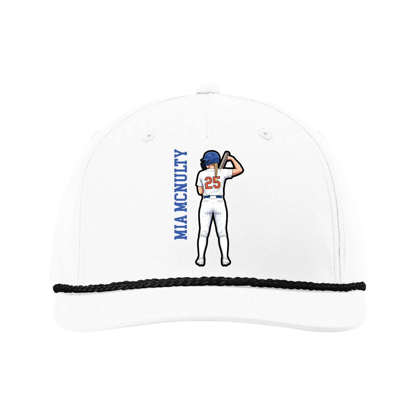 Five-Panel Classic Rope Cap — Name Vertical in White