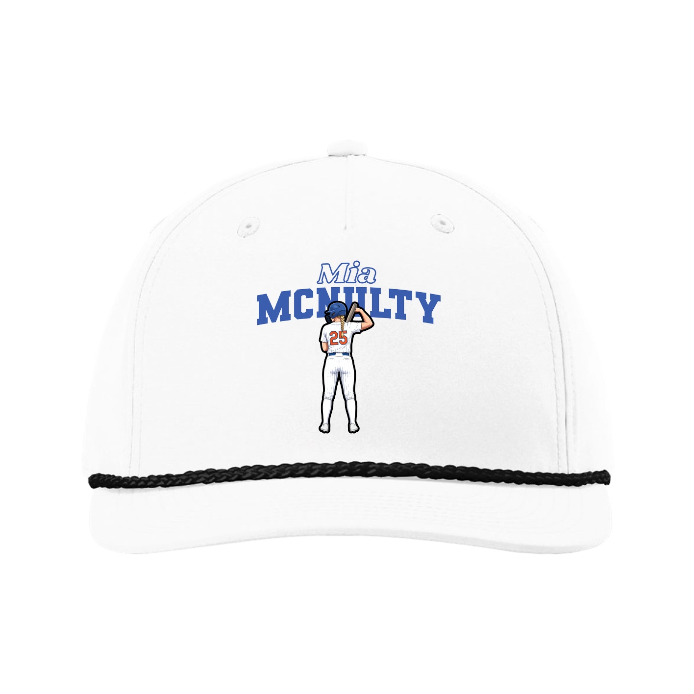 Five-Panel Classic Rope Cap — Name Arch in White