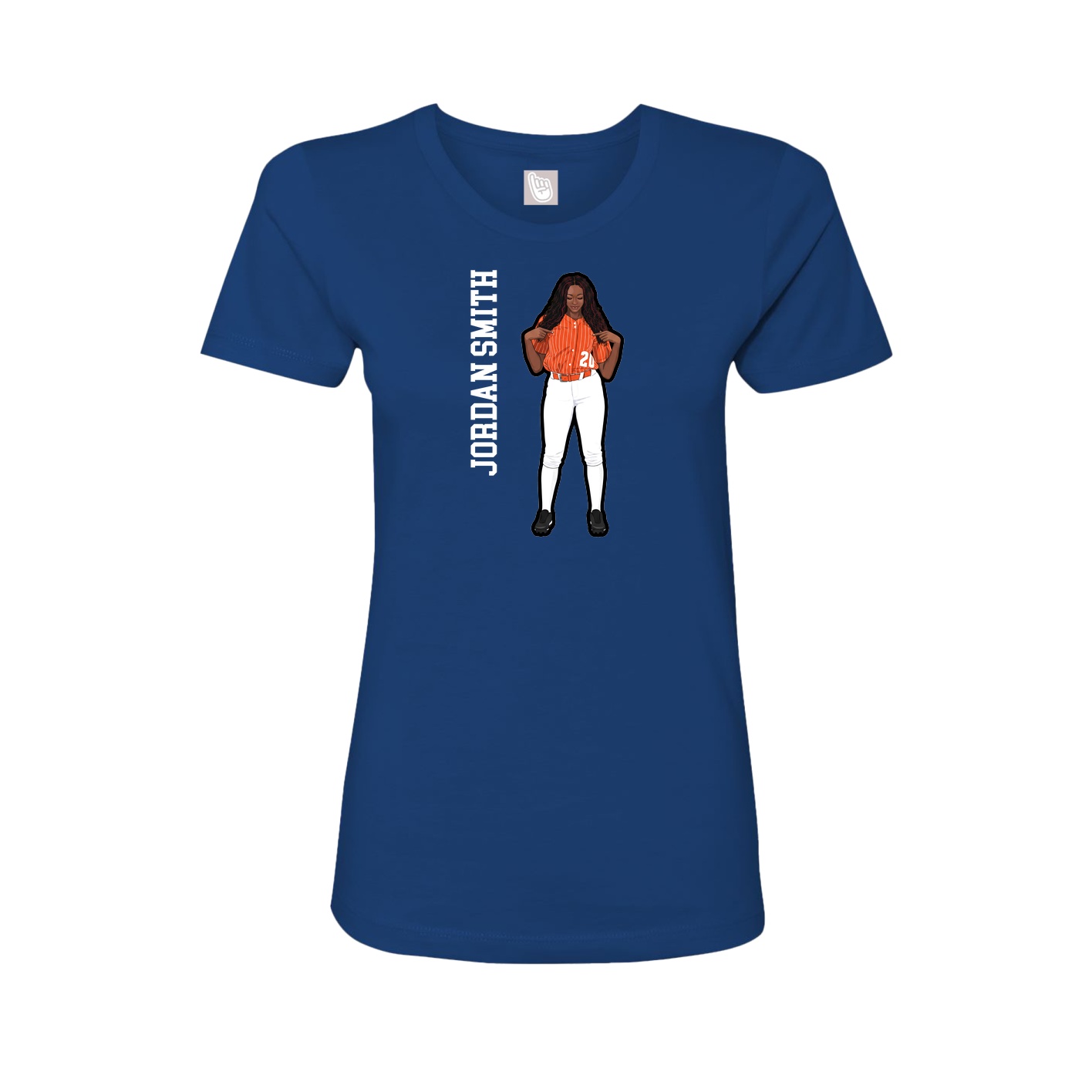 Fitted Women's Tee — Name Vertical in Royal