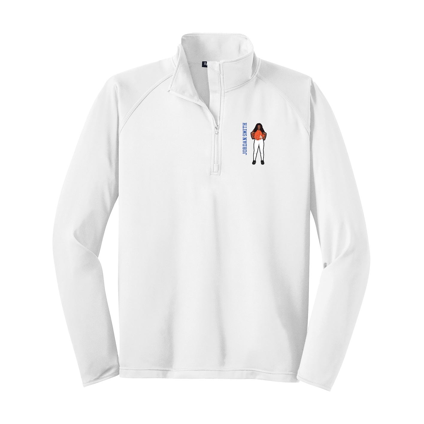 Q-Zip Pullover — Name Vertical in White