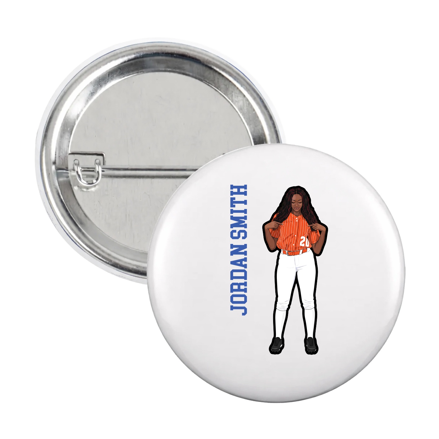 Game Day Button — Name Vertical in White