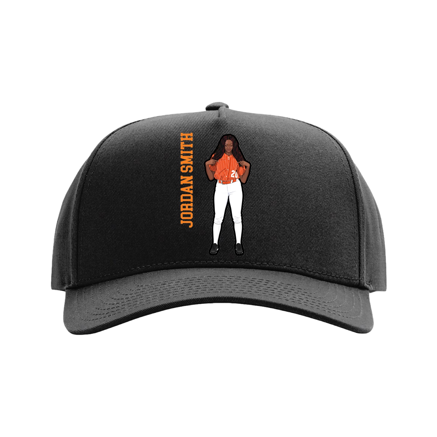 Full Fabric Five-Panel Champ Cap — Name Vertical in Black