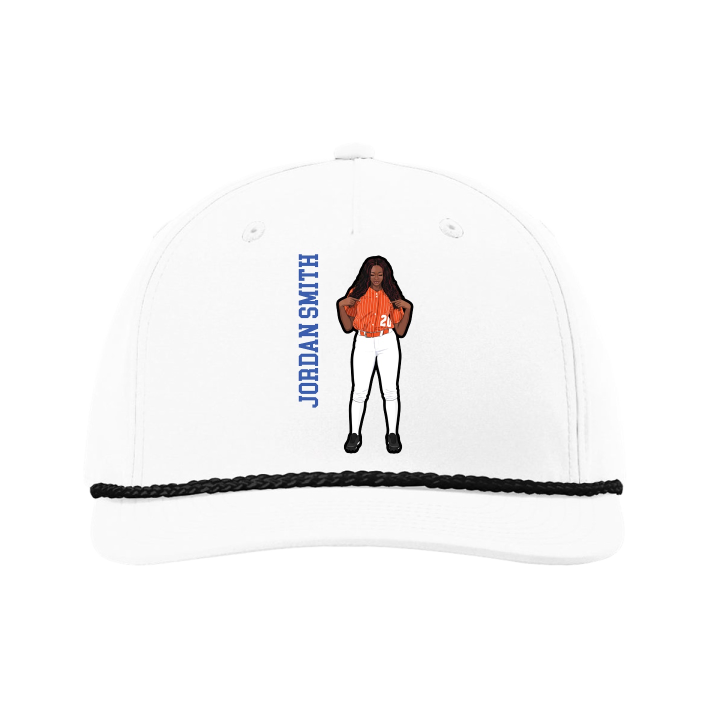 Five-Panel Classic Rope Cap — Name Vertical in White