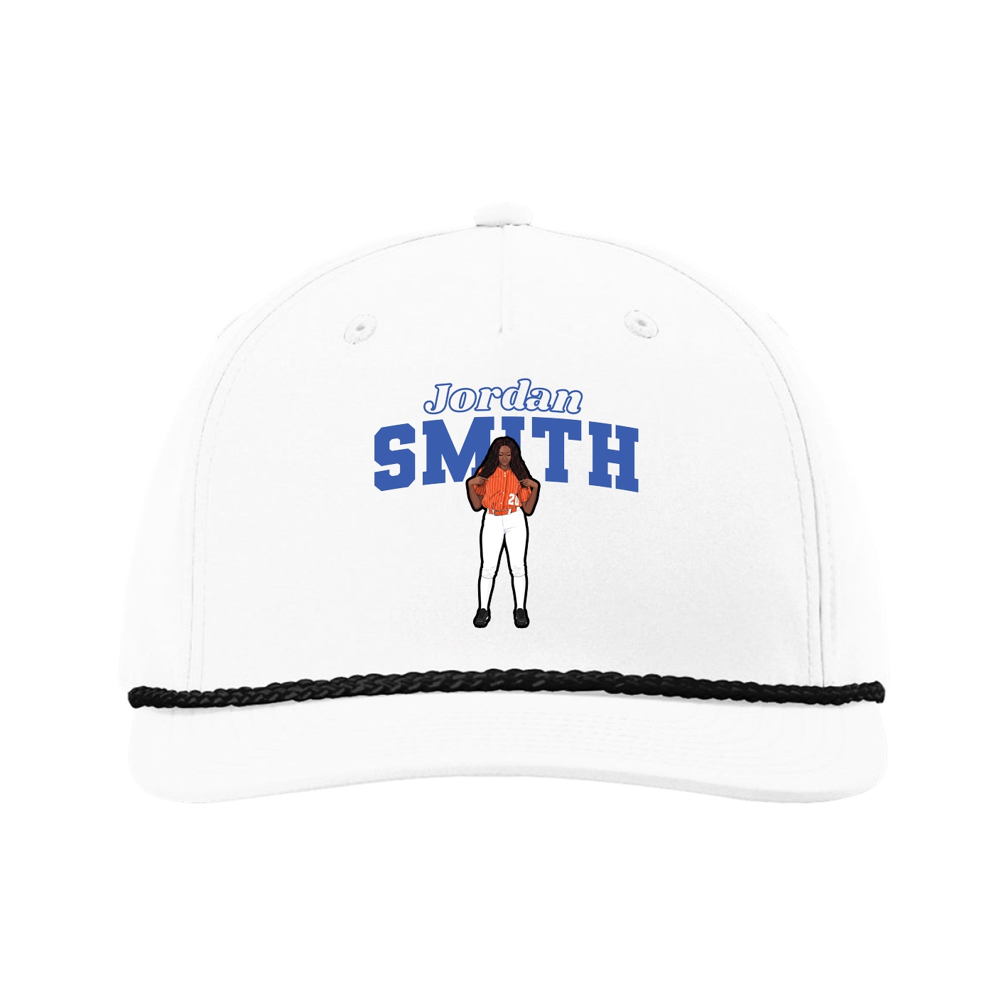 Five-Panel Classic Rope Cap — Name Arch in White