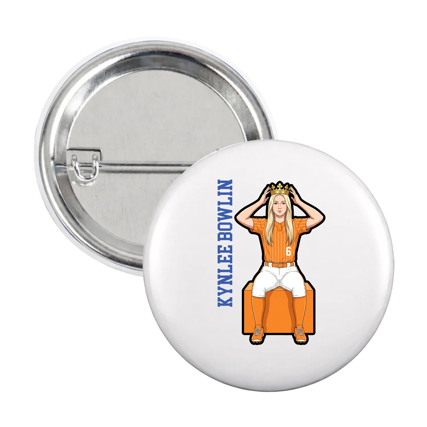 Game Day Button — Name Vertical in White