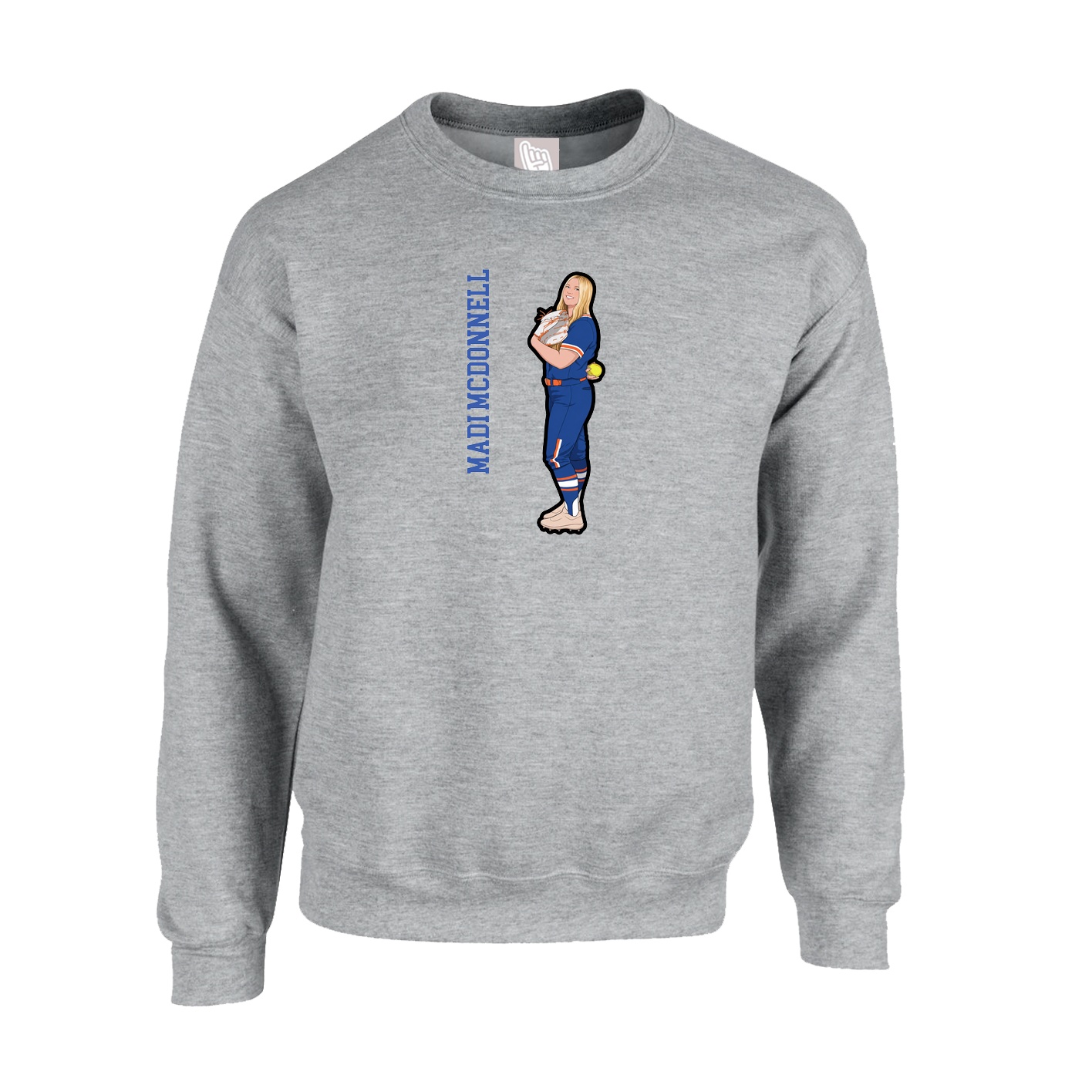 Fleece Crew — Name Vertical in Grey