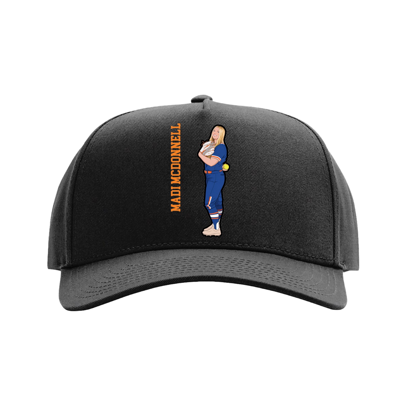 Full Fabric Five-Panel Champ Cap — Name Vertical in Black